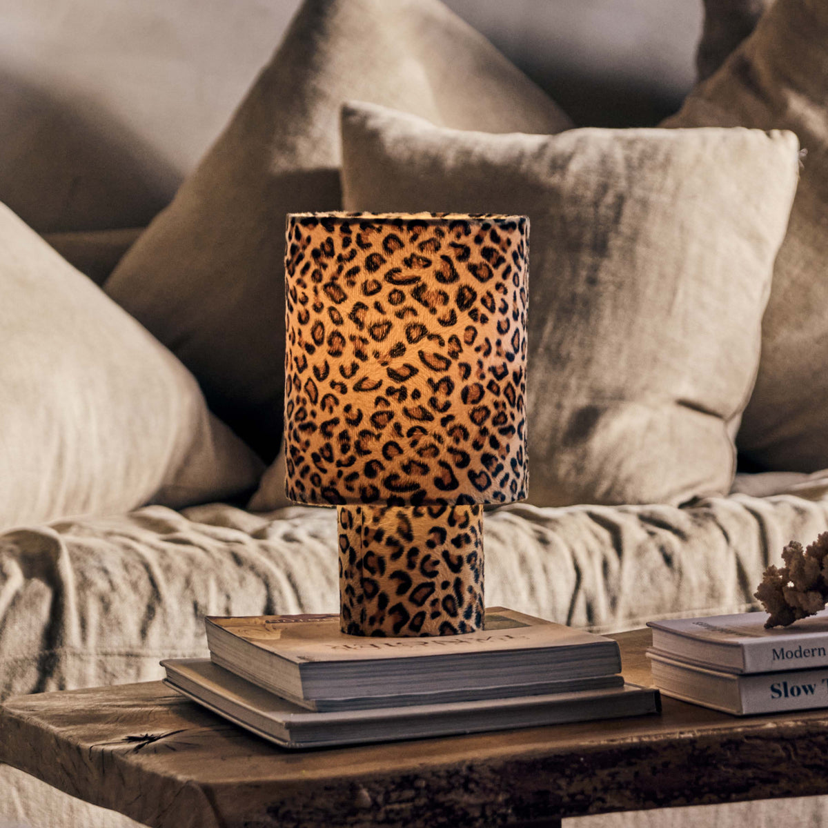 
Velma Table Lamp Leopard Print Velvet Fabric Shade Plug-In