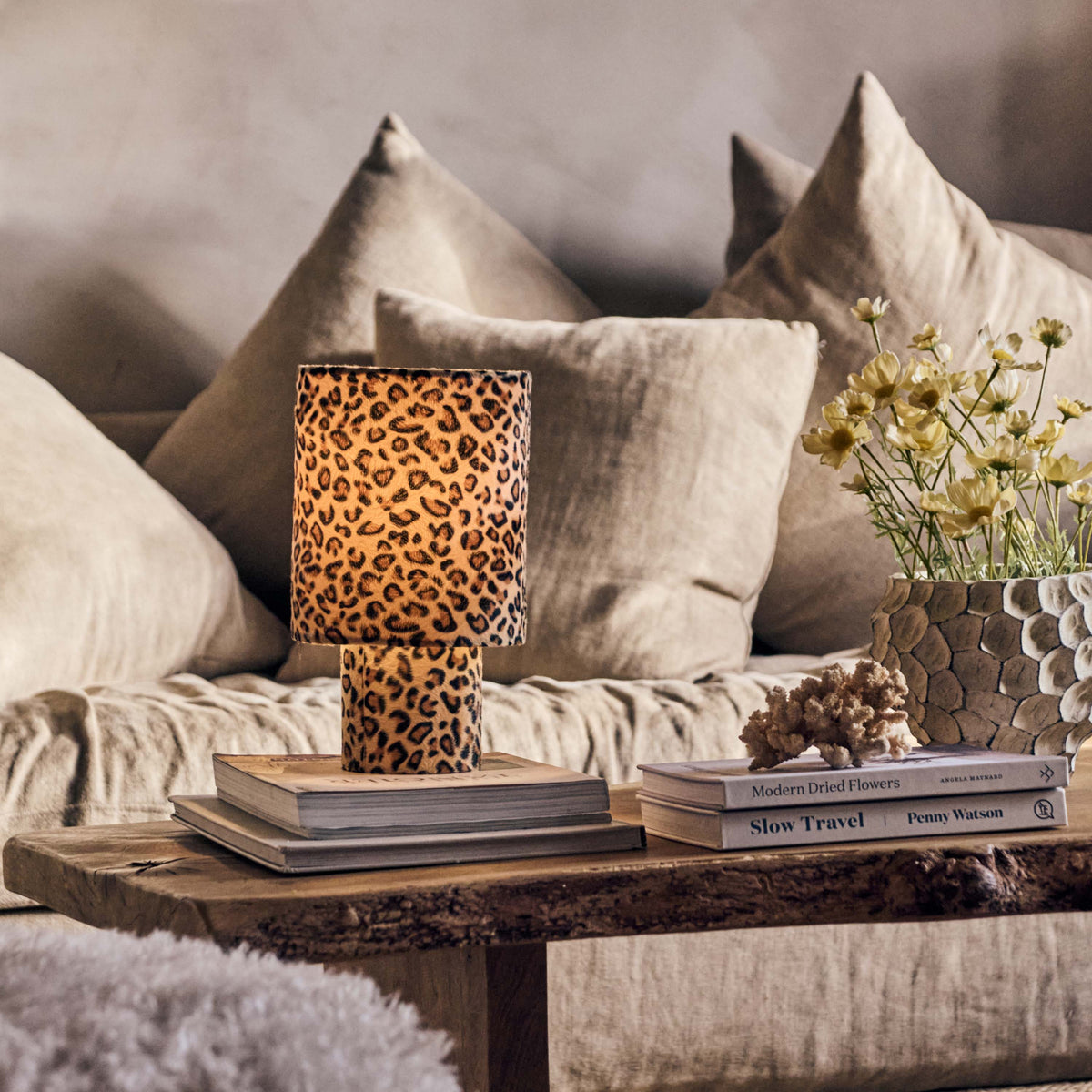 
Velma Table Lamp Leopard Print Velvet Fabric Shade Plug-In