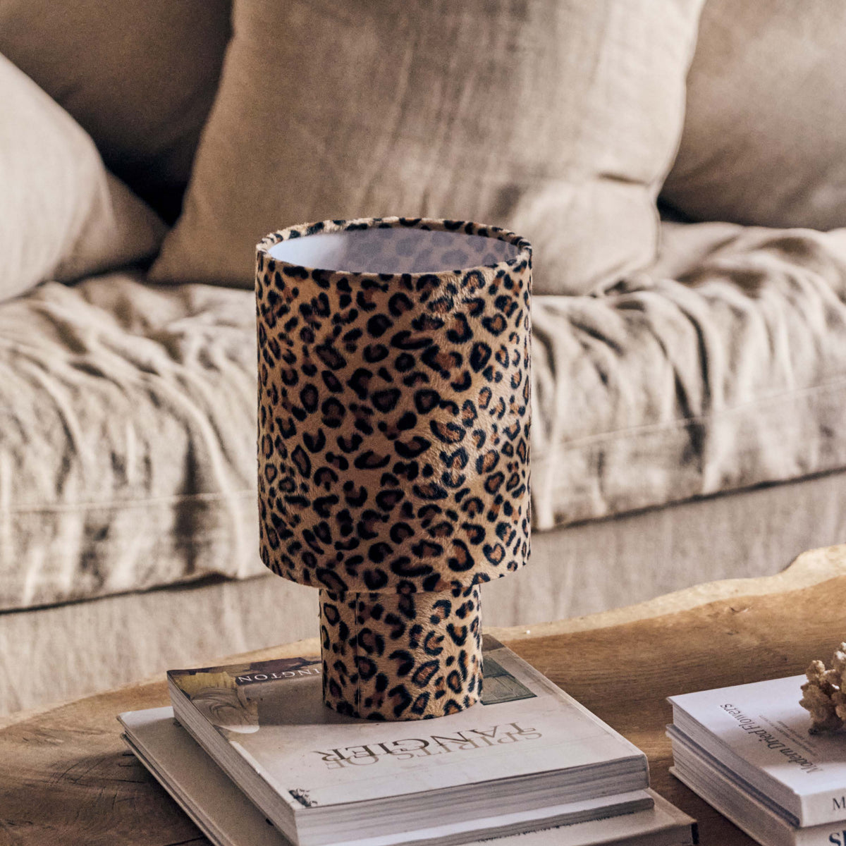
Velma Table Lamp Leopard Print Velvet Fabric Shade Plug-In