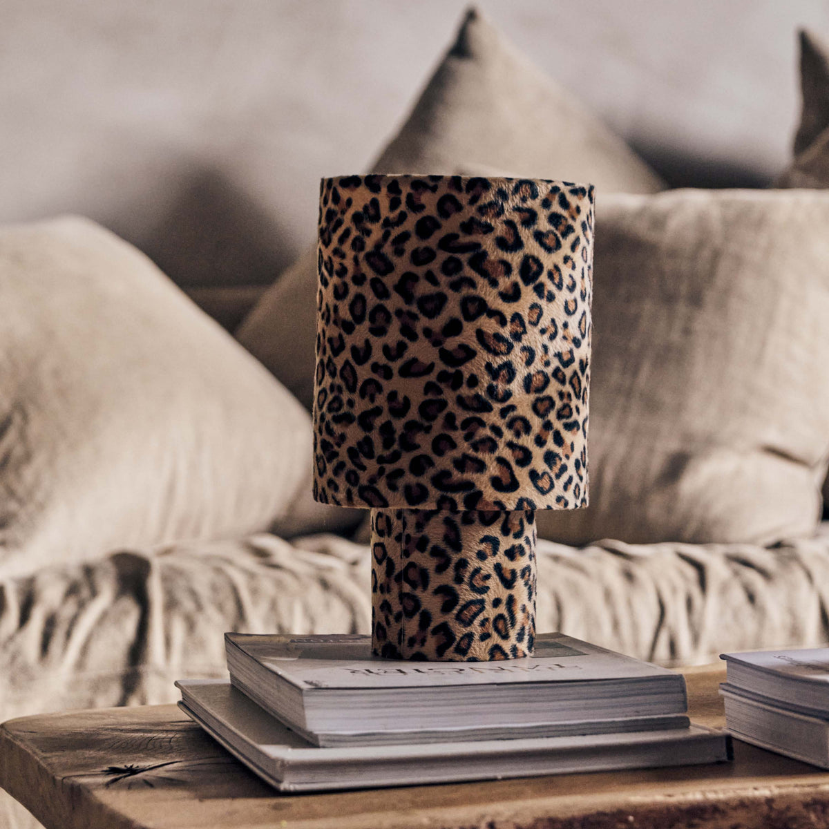 
Velma Table Lamp Leopard Print Velvet Fabric Shade Plug-In