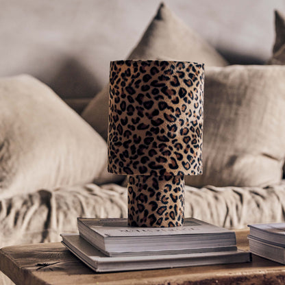 Velma Table Lamp Leopard Print Velvet Fabric Shade Plug-In